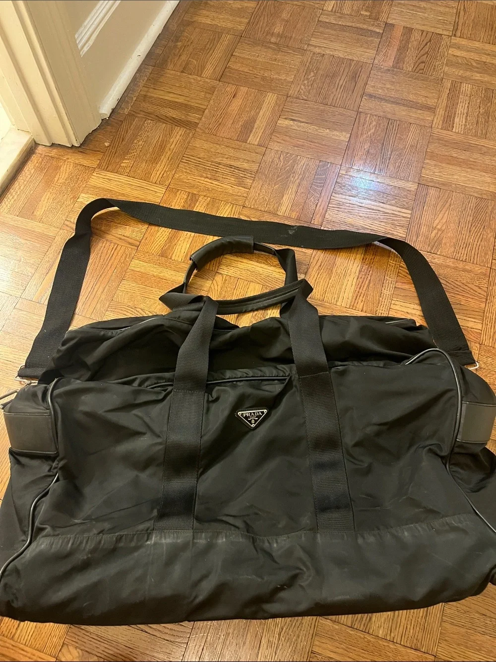 Prada Black Nylon Duffel with Shoulder Strap